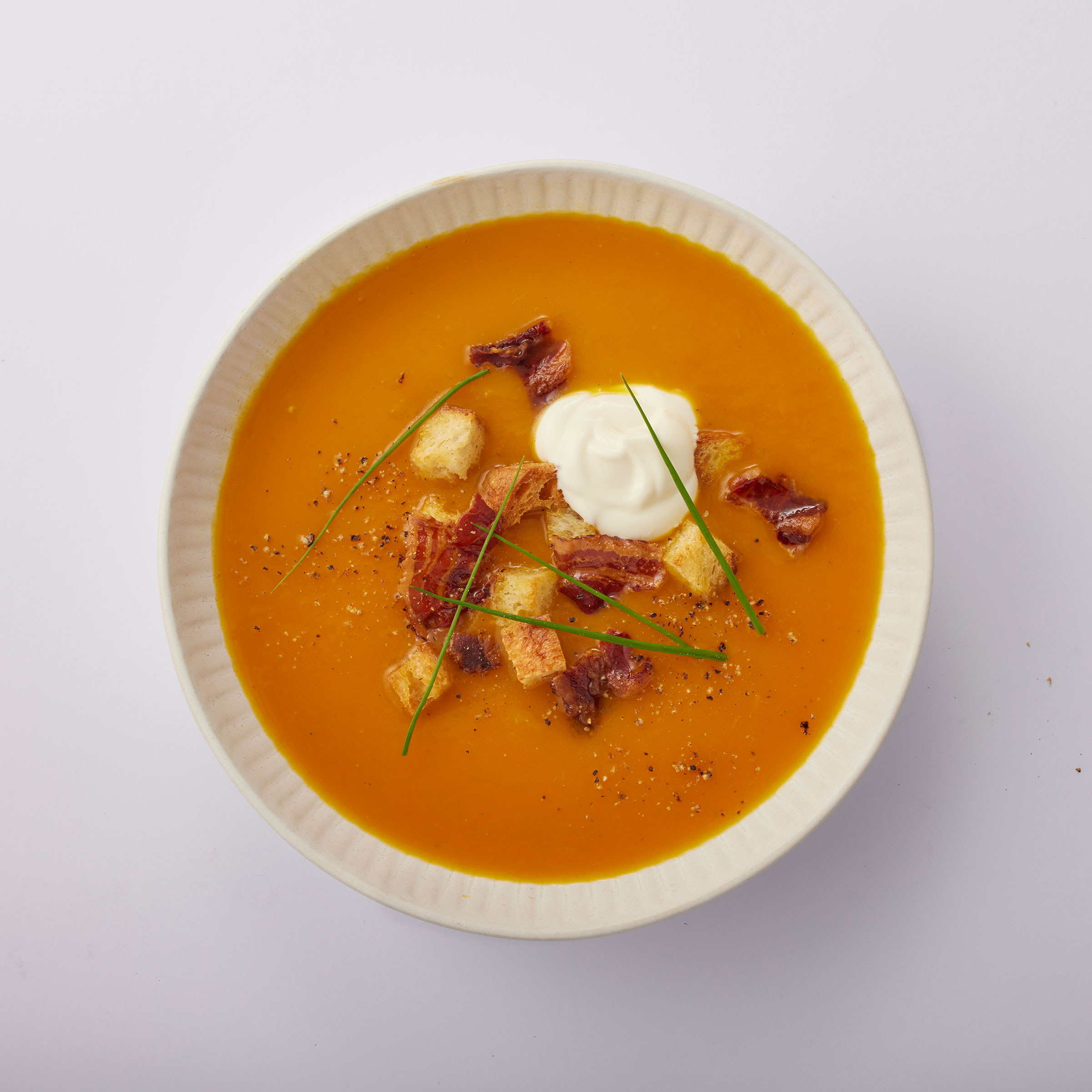 Creamy Pumpkin Soup with Crispy Smoked Bacon & Croutons Farmers Union